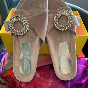 Sandals velvet pink with beautiful rhinestones